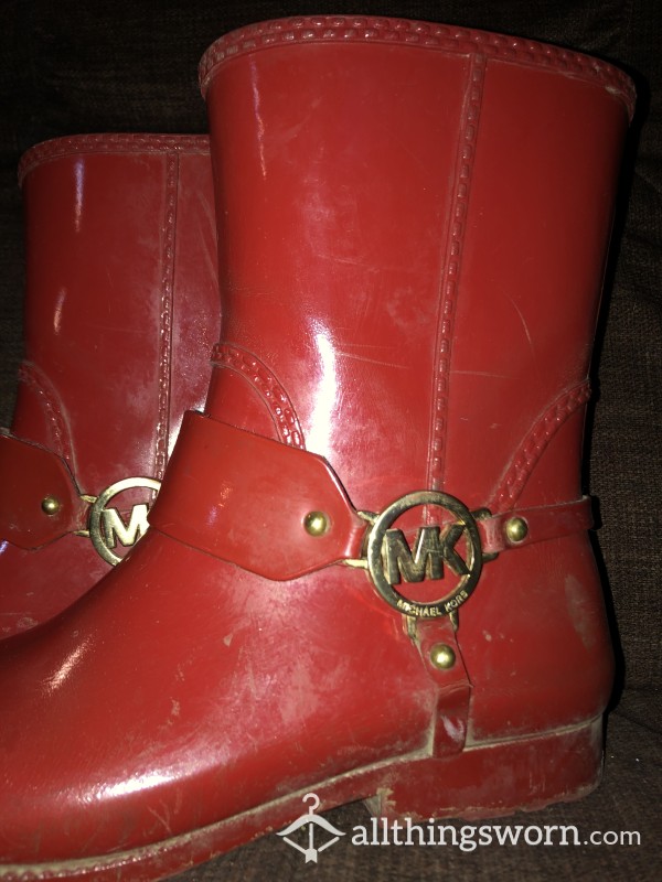 Michael Kors Red Rubber Rain Boots