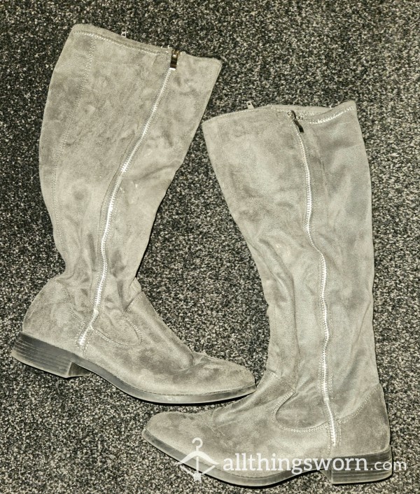 Mid Calf Length Grey Boots UK Size 6