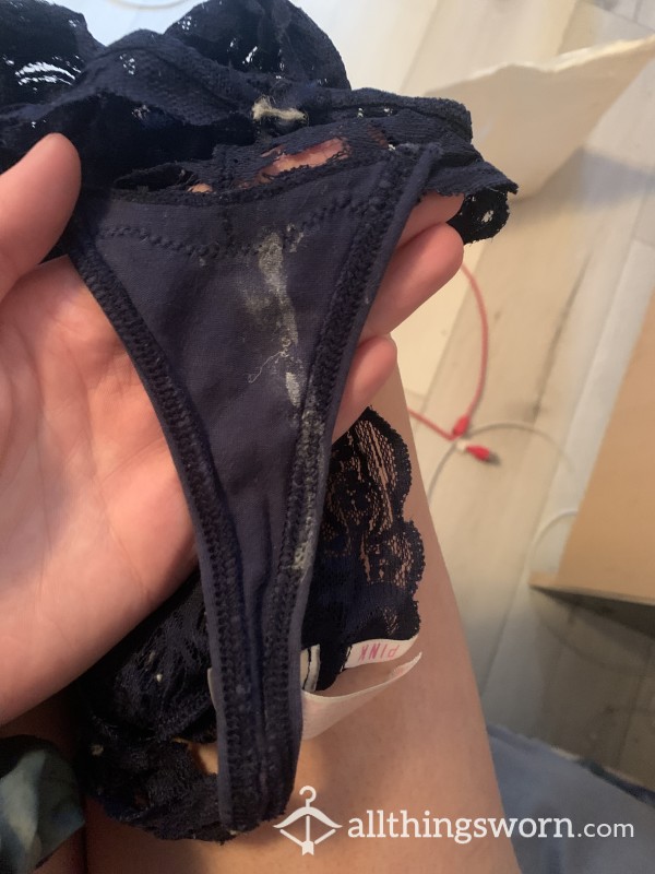 MILF Worn VS PINK Navy Lace Thong💙🦋- 24hr Worn During My Crazy Busy, Sweaty Bar Shift Last Night 😘