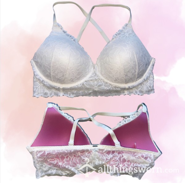 Minnie- White/Cream And Pink Lined Lace Bra