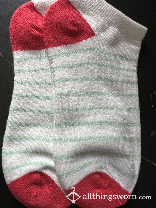 Mint Green Stripe Ankle Socks