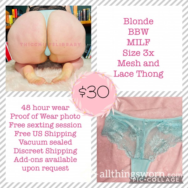 Mint Lace And Mesh Thong Worn By Blonde BBW MILF