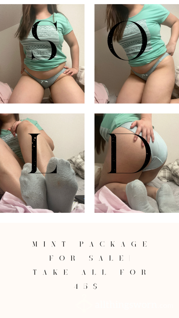 💕SOLD💕Mint Set Worn For A Day | Mint Shirt, Mint Lace Panties | Mint Dirty Socks | Take All For 45$