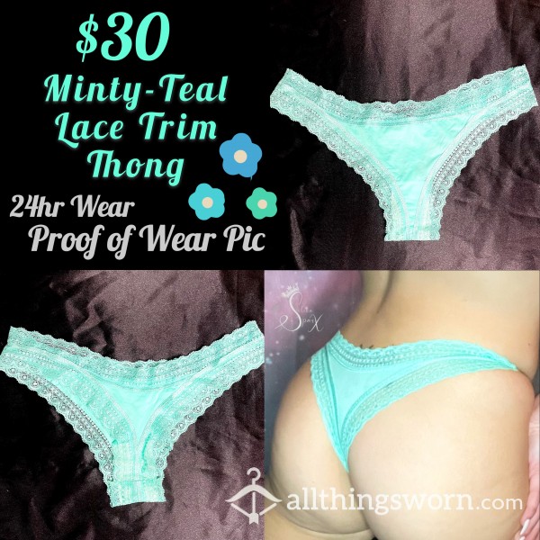 Minty-Teal Lace Trim Thong