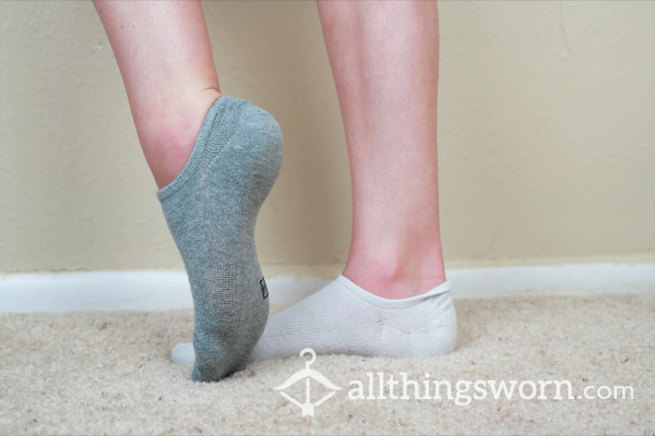 Mismatched Grey And White Ankle Socks