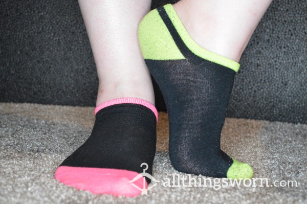Mismatched Pink And Green Worn Thin Ankle Socks