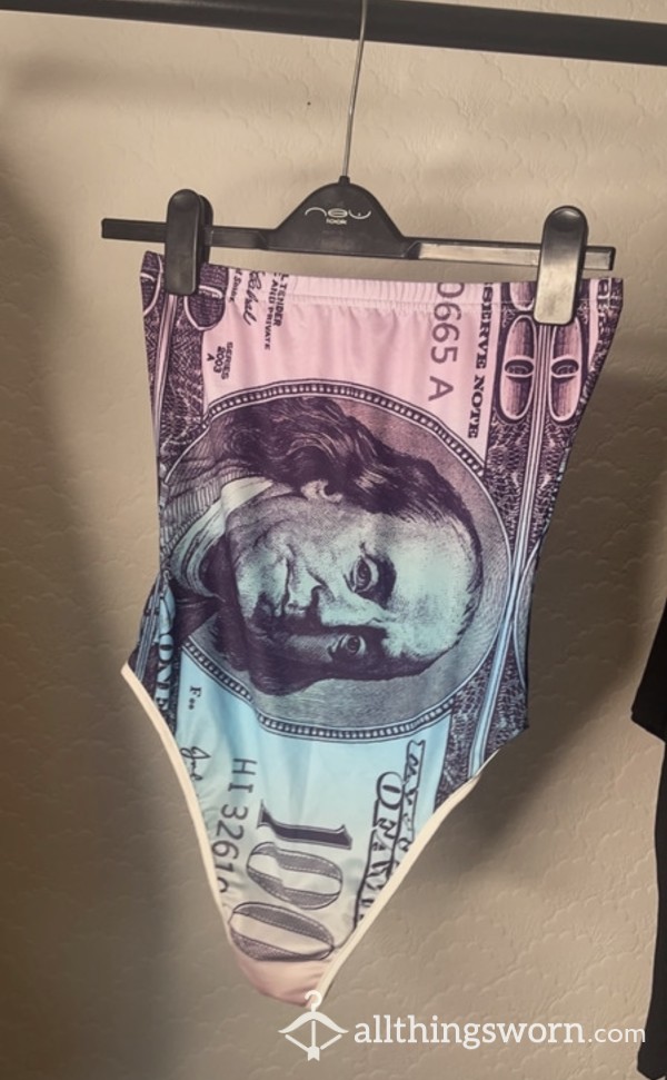 Money Print Bodysuit Without Panties