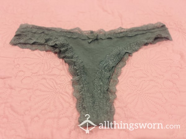 Moss Green Cotton Thongs With Lace Trim $30aud