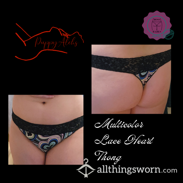 Multicolor Lace Heart Thong