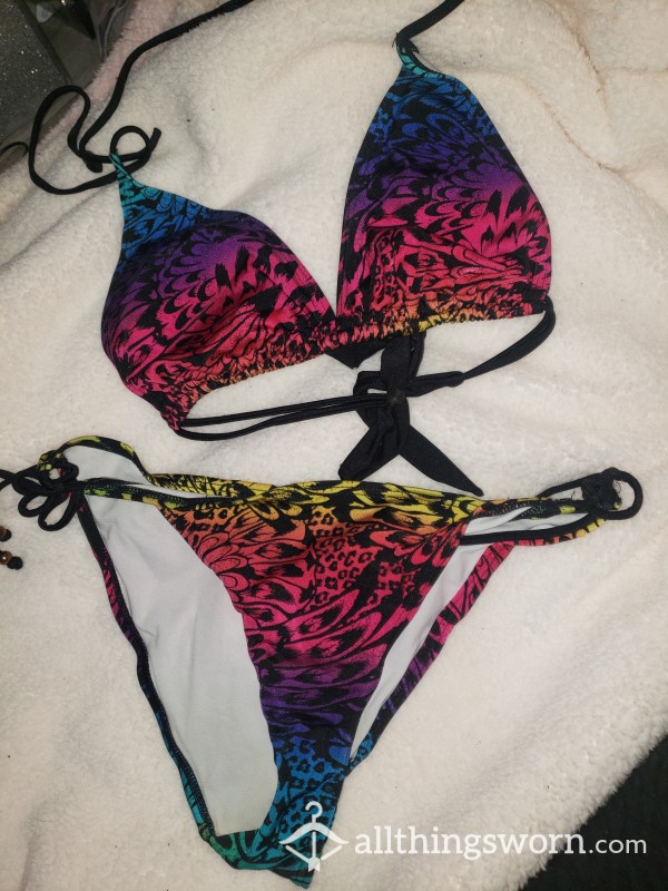 Multicoloured Pattern Size 14 Bikini *well-worn*stained*