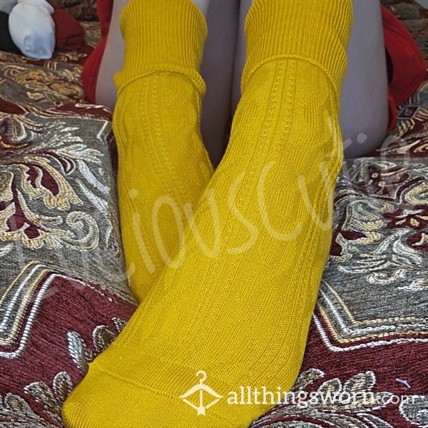 Mustard Yellow Cotton Knit Crew Socks