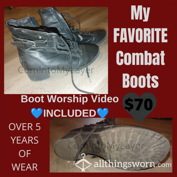 My FAVORITE Black Combat Boots With Heel PLUS INCLUDED Boot Worship Photos & Video! Add Ons Available! $70
