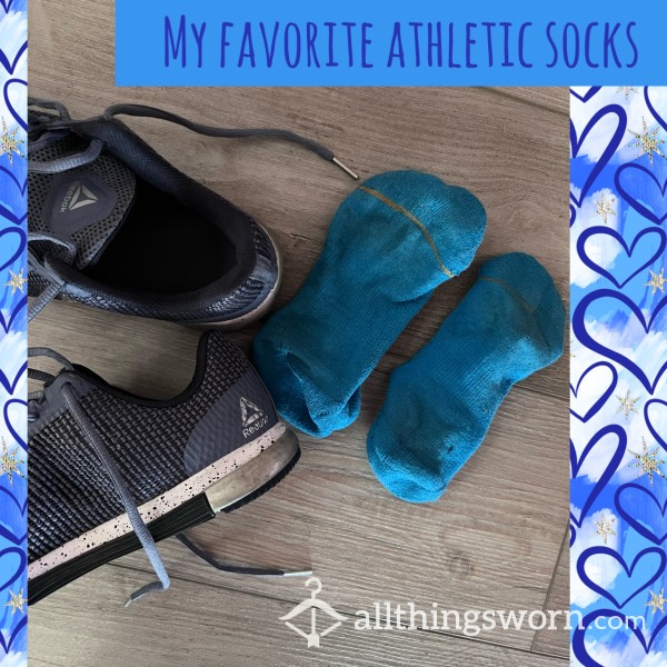My Favorite Worn Blue / Teal No Show Athletic Socks - 48 Hour Wear Included 💙