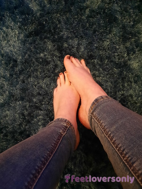 My First Time! 2+ Minute Phone Video Of Me In Jeans Exploring My Long Toes And Soles. Chipped Nail Polish, Scru