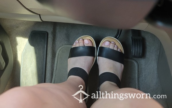 My Pretty Pink Toes Ignore You While Driving In Black Strap Sandals