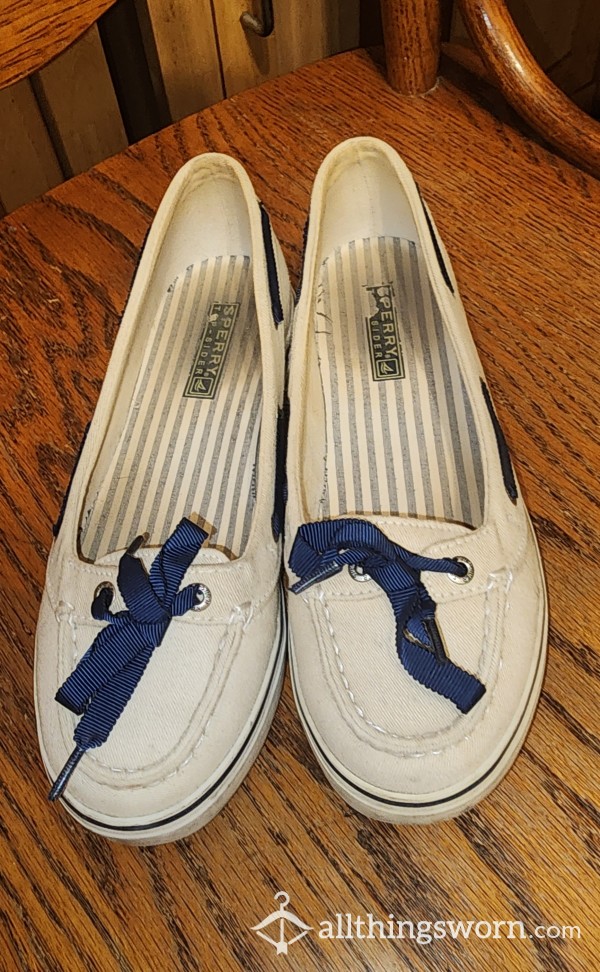 My Super Cute White Sperry Top-sider Shoes With 5 Days Wear And Ships Free