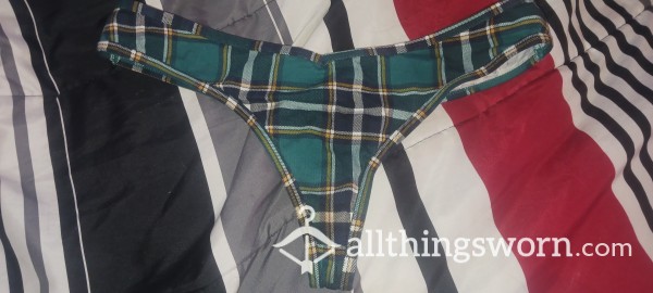 My Very Stained Green Plaid Thong Sz XL