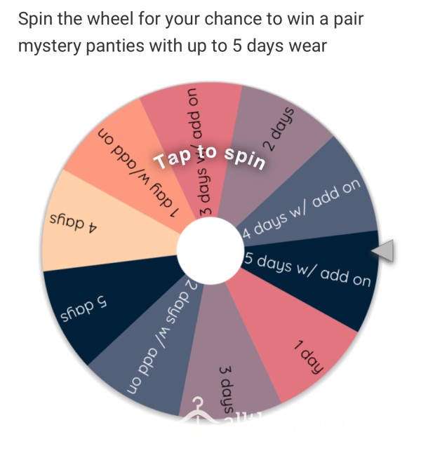 Mystery Pantie Wear Wheel Of Fun! Try Your Luck For A 5 Day Wear With Add On 😈