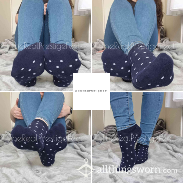 Navy & White Polka Dot Trainer Socks | Standard Wear 48hrs | Includes Pics & Clip | Additional Days Available | See Listing Photos For More Info - From £16.00