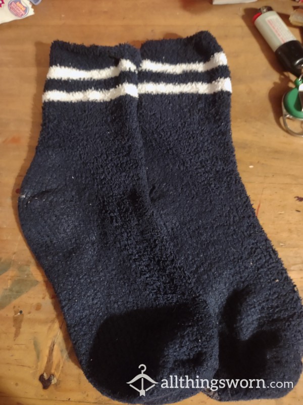 Navy Blue Fluffy Crew Socks