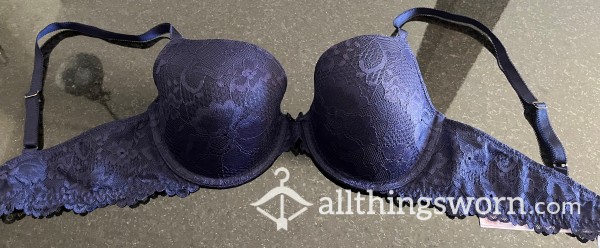 Navy Blue Lace Detailed Bra - PINK Brand - 32C
