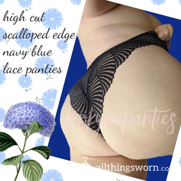 Navy Blue Lace High-Cut Panties - 48-hour Wear & US Shipping Included!