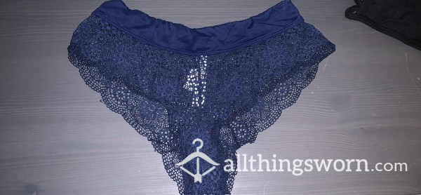 Asian Navy Blue Lacy Panties Worn Multiple Times 😍