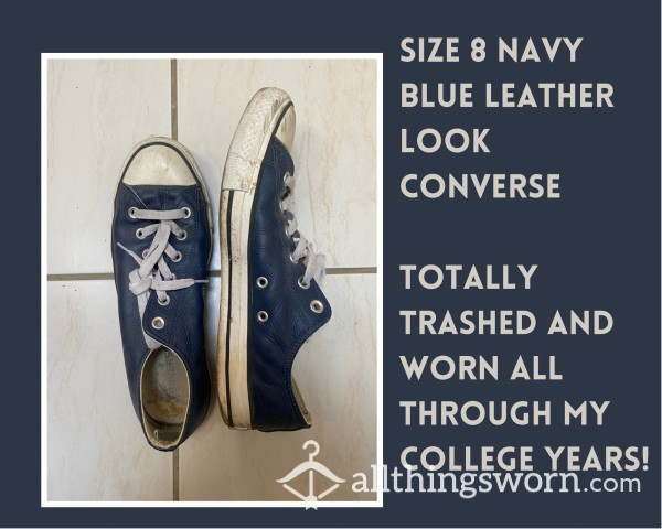 Navy Blue Size 8 Leather Look Converse