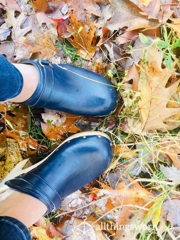 Navy Blue Wooden Clogs Worn Every Day For Two Years