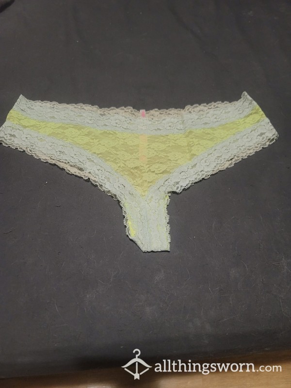 Used Neon Green And White Lacy Thong
