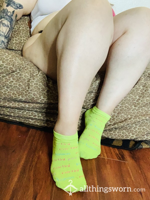 Neon Green Martini Ankle Socks