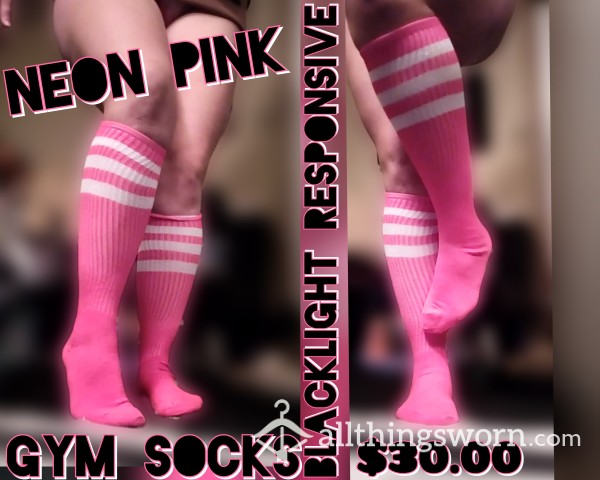 NEON PINK - BLACKLIGHT RESPONSIVE - TALL GYM SOCKS. ALREADY WORN - WITH AN EXTRA 48HRS - PAID SHIPPING + TRACKING - PROOF PICS- TONS OF ADD ONS!