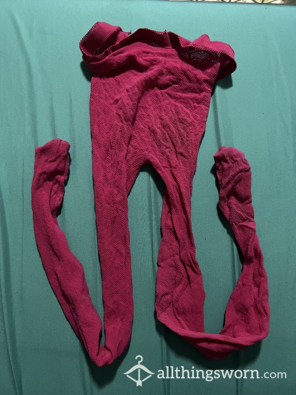 Neon Pink Rose Pattern Pantyhose