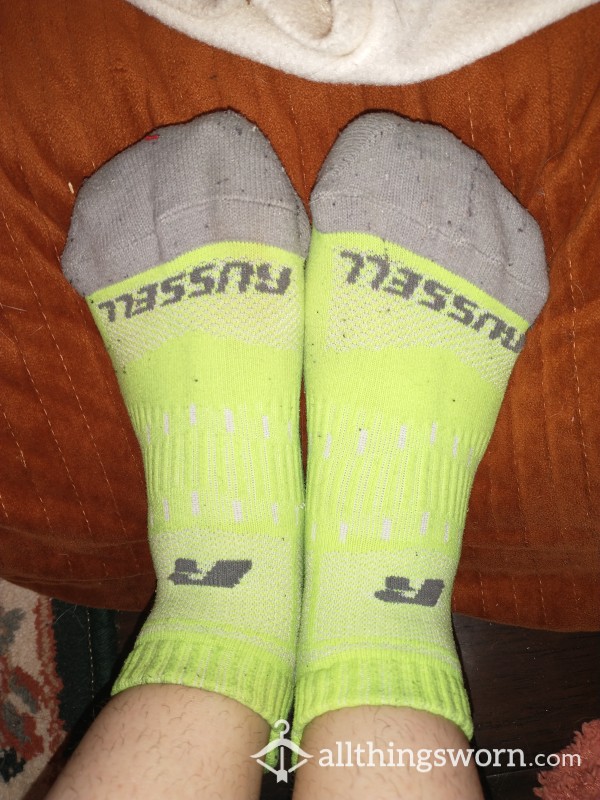 Neon Yellow Ankle Socks With Grey Soles And Toes
