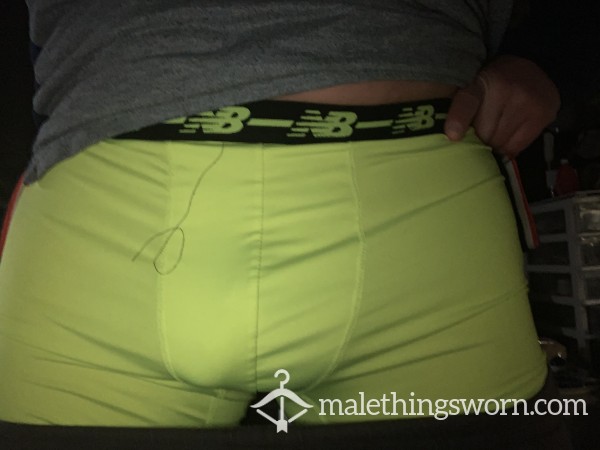Neon Yellow New Balance Boxer Briefs, Sweat Stain On Ass!