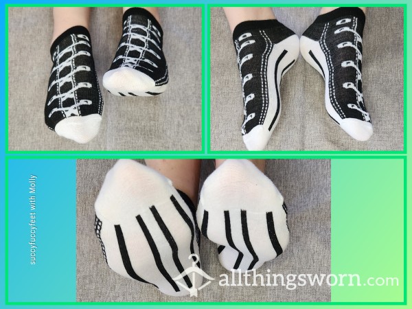 Black And White Footie Socks - "Converse" Design