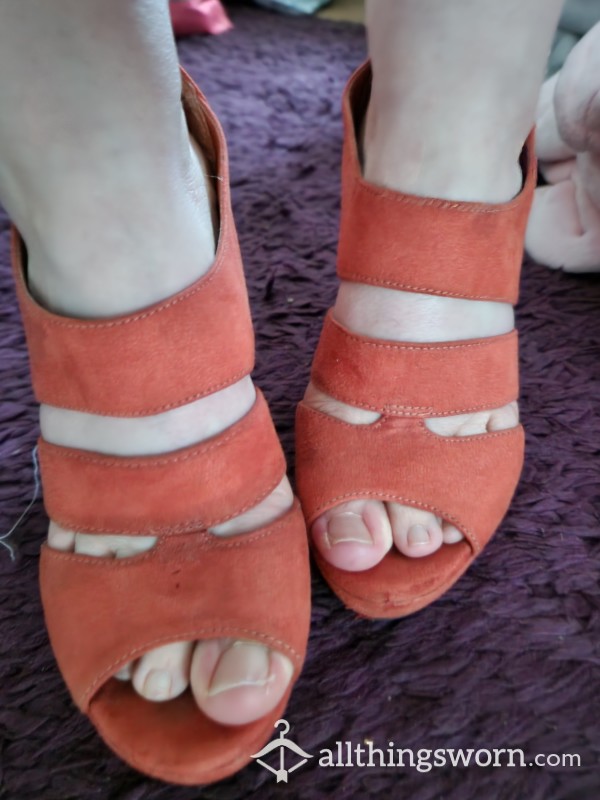 New Look Burnt Orange Wedge Heels, Dirty, Used