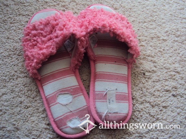 NEXT Ladies Well Worn Old Slippers Pink & White Size 5