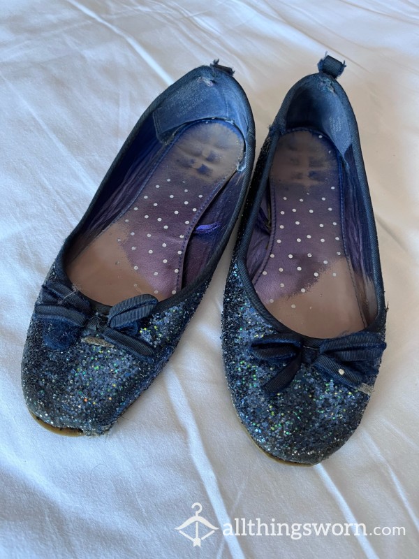 Next Navy Glitter Flat Office Wear Shoes Well-worn / Trashed Size 4