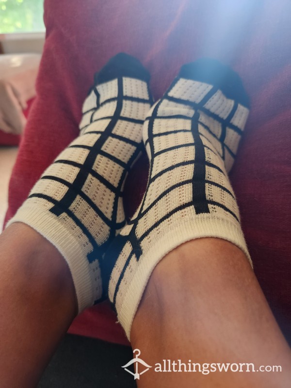 *sold*Black And White Checkered Socks. 3 Day Wear! Shipping Included