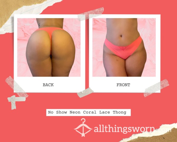 No Show Neon Coral Lace Thong