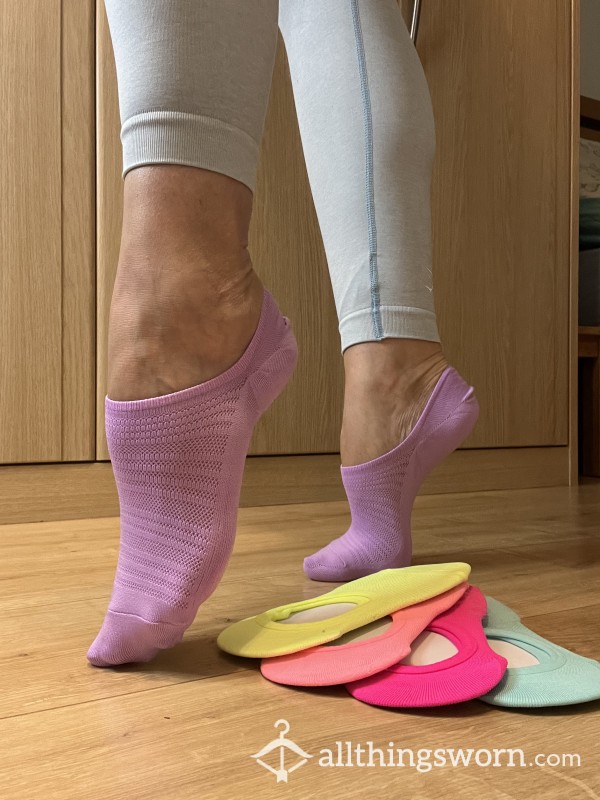 No-show Trainer Socks, Smelly. Bright Yellow, Pink, Lilac, Blue And Pink