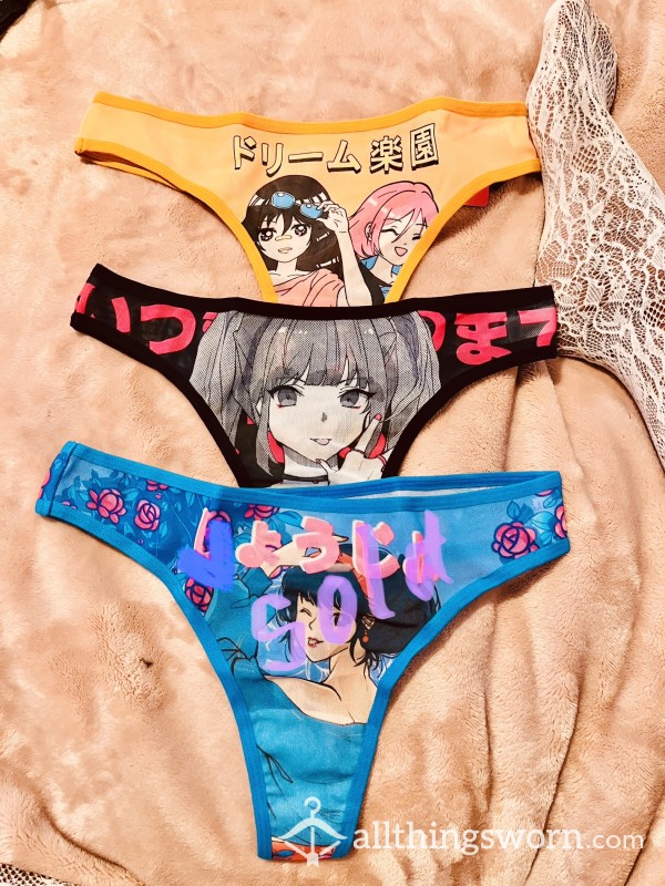 ✨Notice Me Senpai! Size Small Anime Thongs Worn For Full 24hrs (work,play,sleep) Pick Your Pair✨