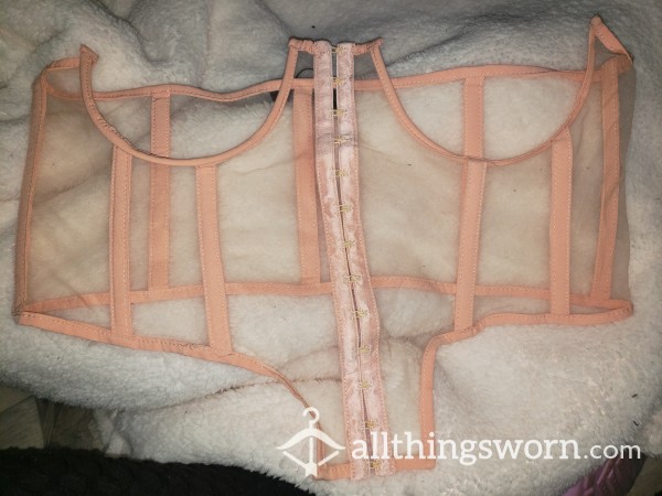 Nude And Mesh Boned Underbust Corset*well Worn*used*