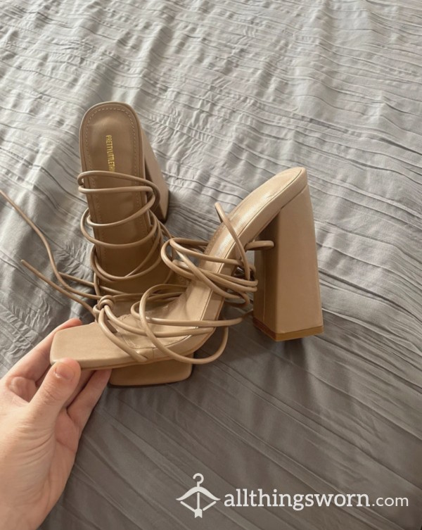 Nude Chunky Lace Up Heels