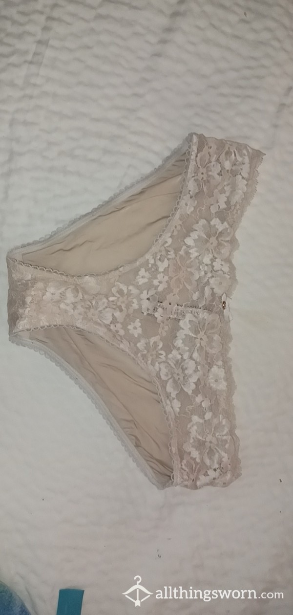 Nude Colored Satin Panties With Lace