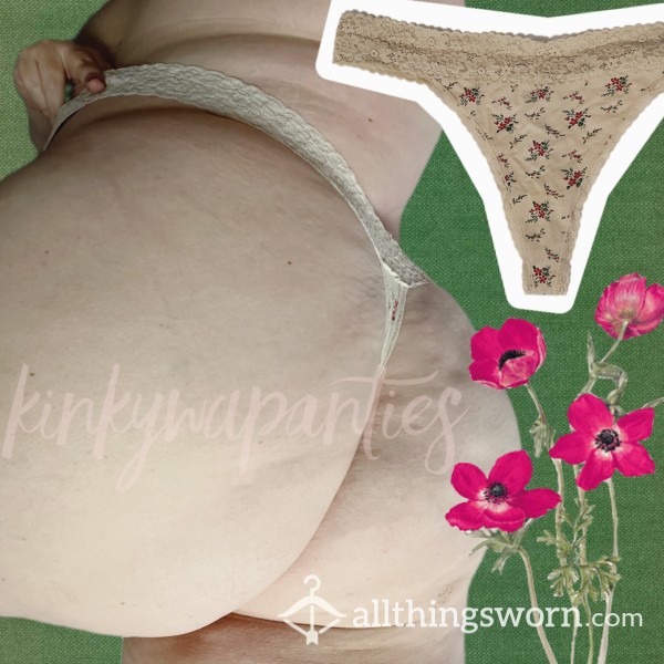 Nude Floral Lace-Trimmed Thong - Includes 48-hour Wear & U.S. Shipping