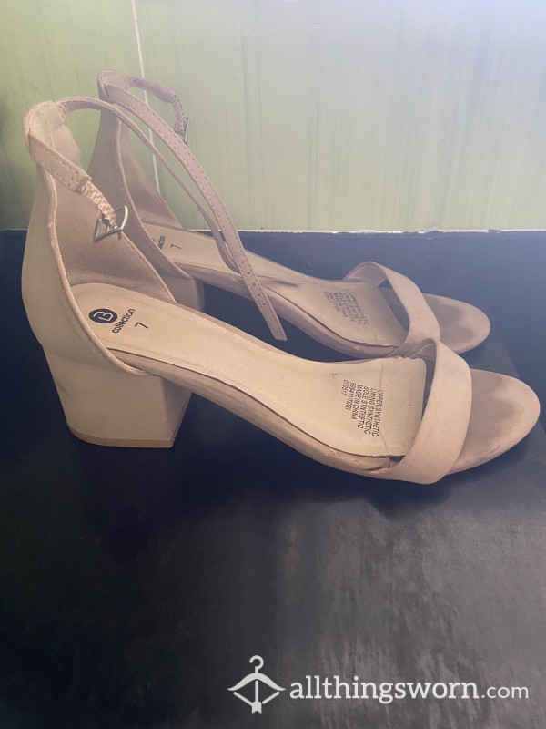 Nude Low Block Heel With Strappy Ankle