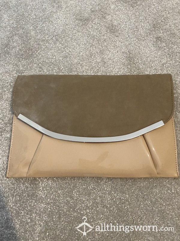 Nude Patent Leather Clutch Handbag