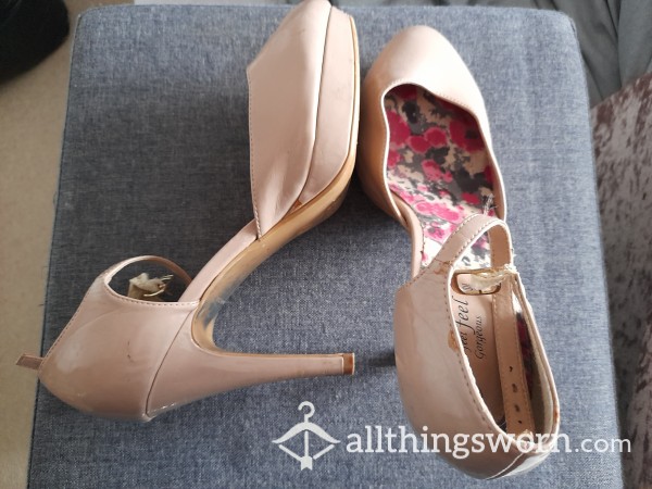 Nude Patent Stilettos With Ankle Strap, UK Size 7 👠